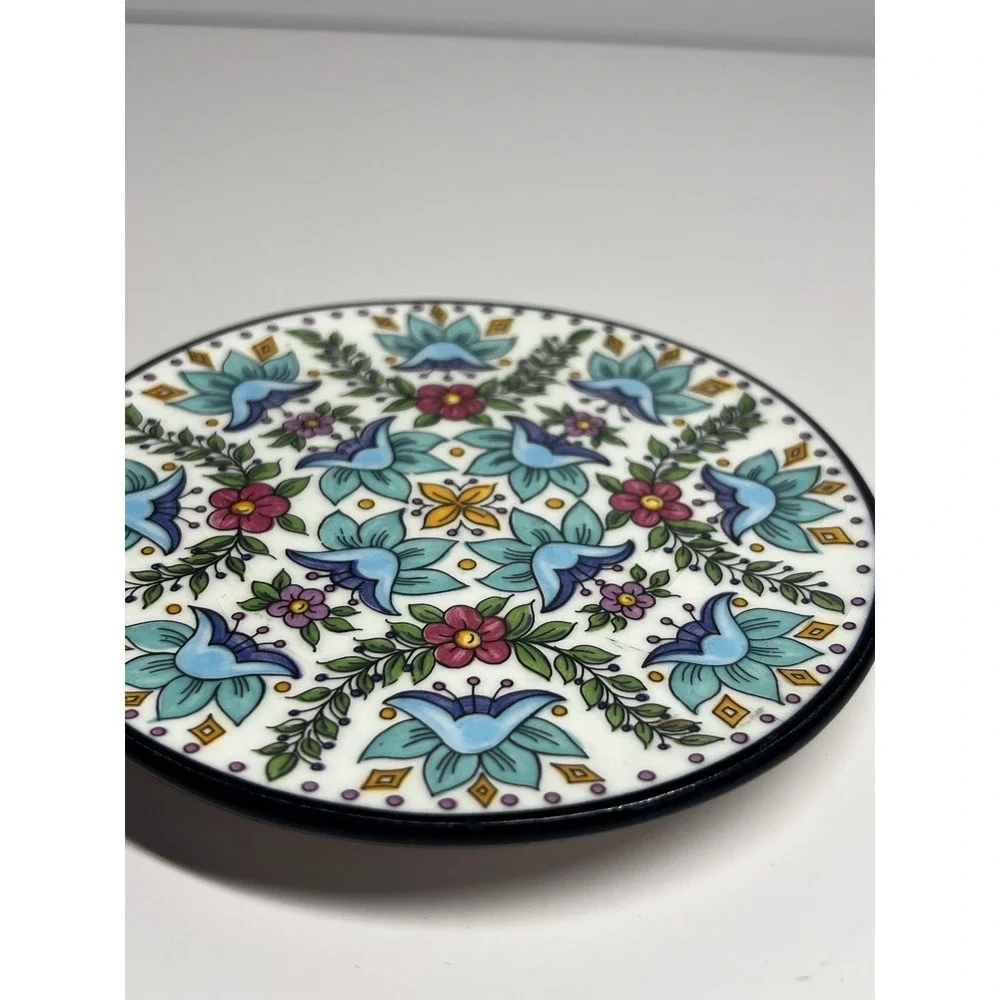 Ceraplat Hand Painted Spain Ceramic Floral Wall Hanging Plate Blue Pink 4.75in